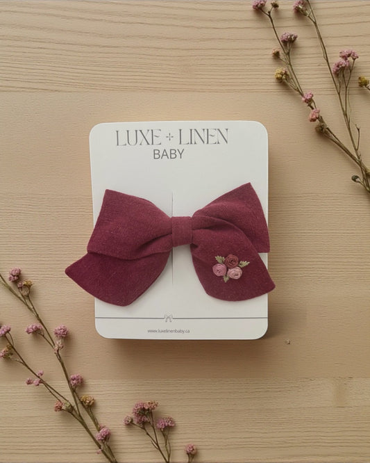 Linen Bow Clip - Maroon
