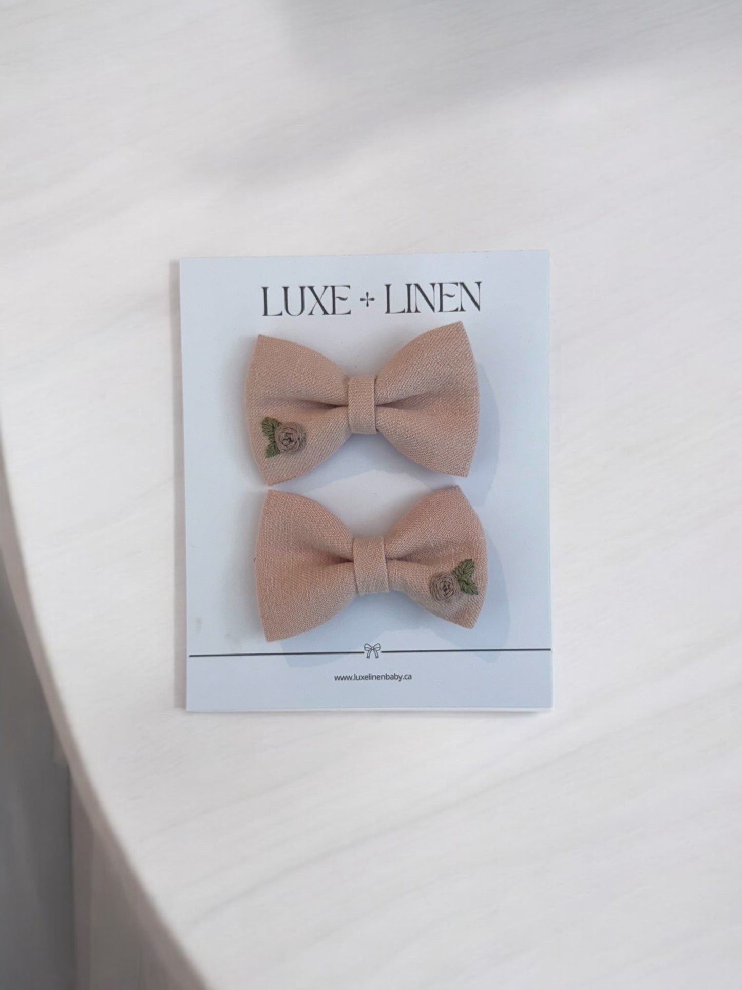 Linen Bow Clips - Blush Pink