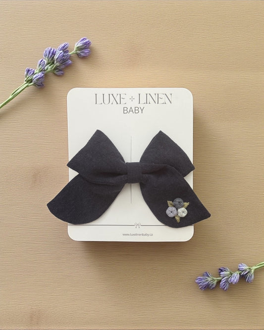 Linen Bow Clip - Navy