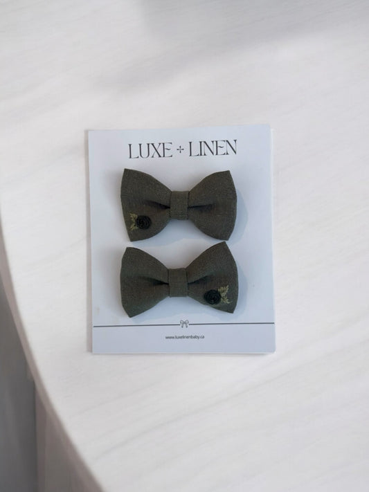Linen Bow Clips - Olive