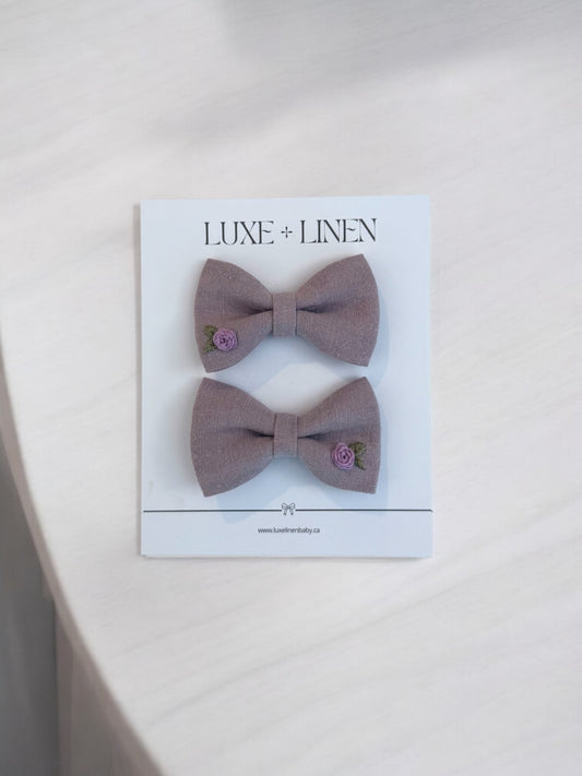 Linen Bow Clips - Lavender