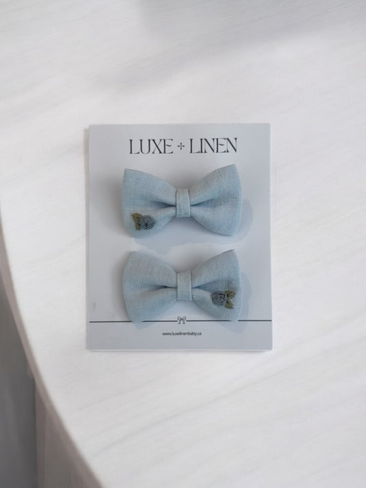 Linen Bow Clips - Powder Blue