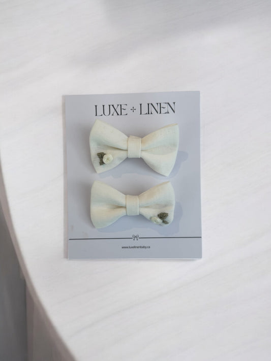 Linen Bow Clips - Cream