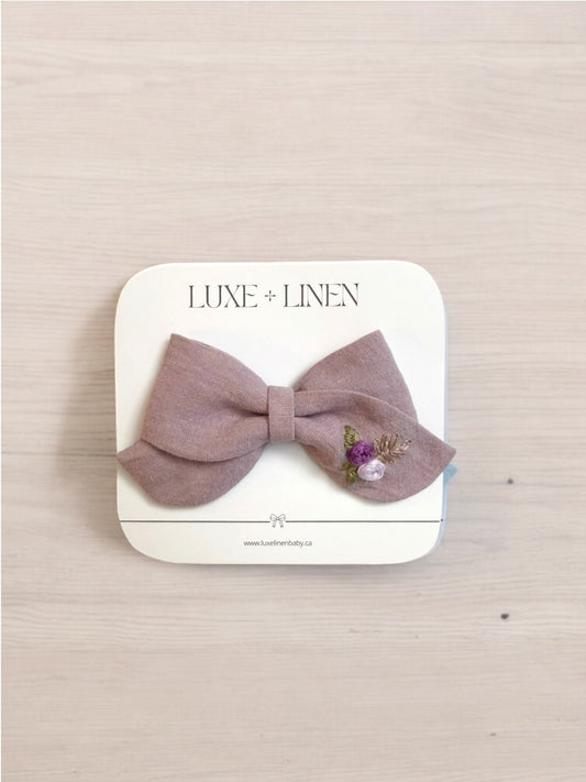 Linen Bow Clip - Lavender