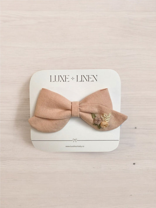 Linen Bow Clip - Blush