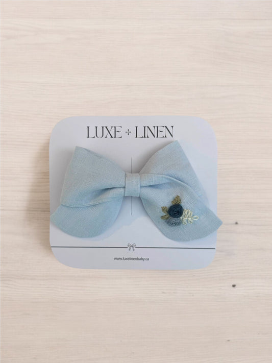 Linen Bow Clip - Powder Blue